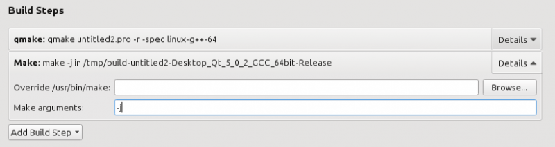 This
is how your project settings should look like after adding the -j option
to
make.
